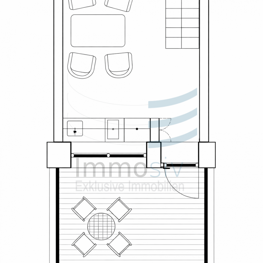 Grundriss Terrasse und erdgeschoss Reihenmittelhaus Solana Matorral